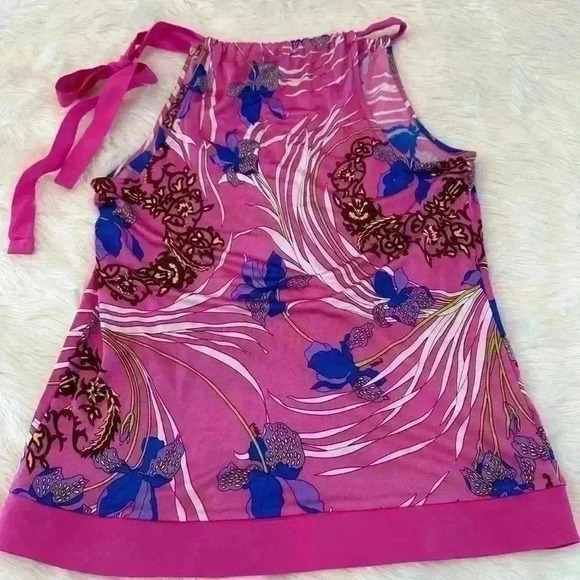 HALÉ BOB SLEEVELESS TANK SILK TIE AT NECK PINK MULTI COLOR SIZE XS - Picture 14 of 14